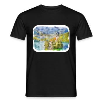 Illustration de l’esquisse à l’aquarelle de Slovénie - T-shirt homme - noir - Devant - AI Model Male 178 light (178cm)