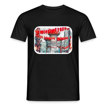 China Watercolor Sketch Hand Drawn Illustration - Men's T-Shirt - black - Front - AI Model Male 178 light (178cm)