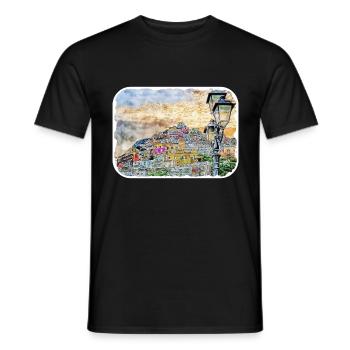 Positano Italie Aquarelle Esquisse Dessinée Illustratio - T-shirt homme - noir - Devant - AI Model Male 178 light (178cm)
