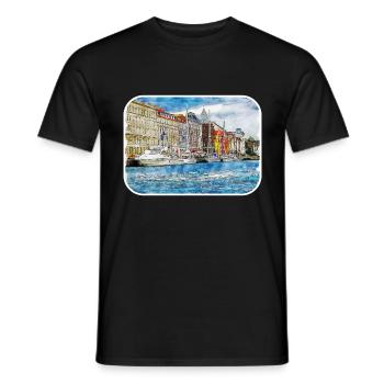 Copenhague Danemark Aquarelle Sketch Illustration - T-shirt homme - noir - Devant - AI Model Male 178 light (178cm)