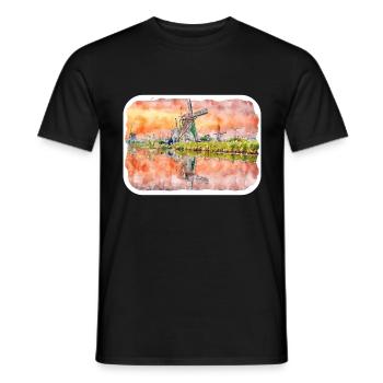 Niederlande Aquarell Skizze gezeichnete Illustration - Männer T-Shirt - Schwarz - Vorne - AI Model Male 178 light (178cm)