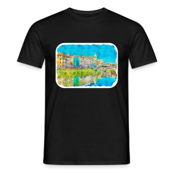 italie croquis aquarelle illustration dessinée à la main - T-shirt homme - noir - Devant - AI Model Male 178 light (178cm)