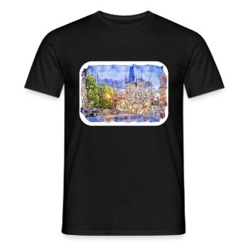 Prag Tschechien Aquarell Skizze Zeichnung - Männer T-Shirt - Schwarz - Vorne - AI Model Male 178 light (178cm)