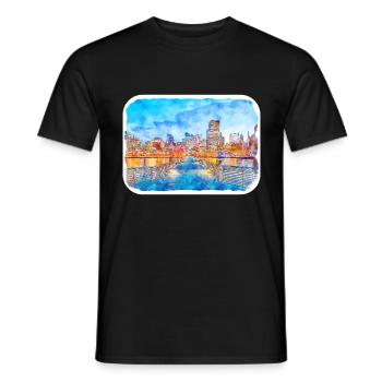 USA Aquarellskizze Handgezeichnete Illustration - Männer T-Shirt - Schwarz - Vorne - AI Model Male 178 light (178cm)