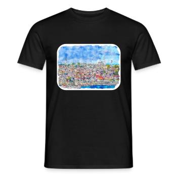 Dinde Aquarelle Esquisse Dessinée à la main Illustration - T-shirt homme - noir - Devant - AI Model Male 178 light (178cm)