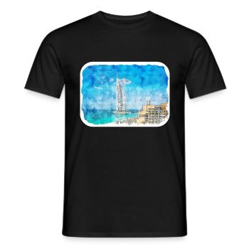 Dubai Uae Watercolor Sketch Hand Drawn Painting - Men's T-Shirt - black - Front - AI Model Male 178 light (178cm)