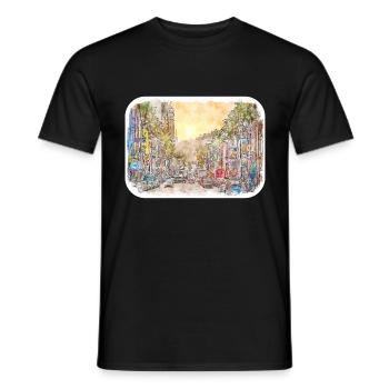 Illustration de croquis aquarelle Los Angeles USA - T-shirt homme - noir - Devant - AI Model Male 178 light (178cm)