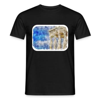 Athènes Grèce Aquarelle Esquisse Dessinée Peinture - T-shirt homme - noir - Devant - AI Model Male 178 light (178cm)