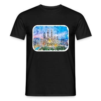 Malaisie Aquarelle Esquisse Dessinée à la Main Illustration - T-shirt homme - noir - Devant - AI Model Male 178 light (178cm)