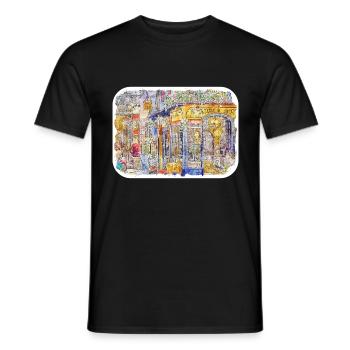 Europe croquis aquarelle illustration dessinée à la main - T-shirt homme - noir - Devant - AI Model Male 178 light (178cm)