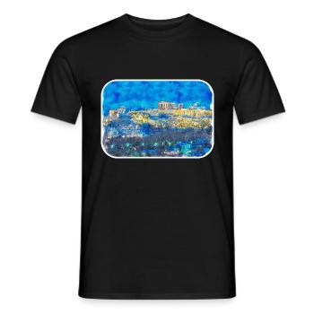 Athènes, grèce, aquarelle, croquis, illustration - T-shirt homme - noir - Devant - AI Model Male 178 light (178cm)