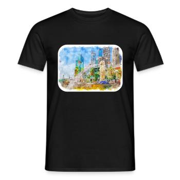 Singapore Watercolor Sketch Hand Drawn Painting - Men's T-Shirt - black - Front - AI Model Male 178 light (178cm)