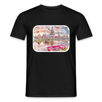 Niederlande Aquarell Skizze gezeichnete Illustration - Männer T-Shirt - Schwarz - Vorne - AI Model Male 178 light (178cm)