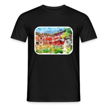 China Wahrzeichen Aquarell Skizze Farbe Illustratio - Männer T-Shirt - Schwarz - Vorne - AI Model Male 178 light (178cm)