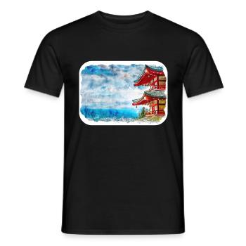 Japan-Aquarell-Skizzen-handgezeichnete Illustration - Männer T-Shirt - Schwarz - Vorne - AI Model Male 178 light (178cm)