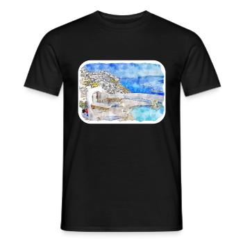 Santorin Grèce Aquarelle Sketch Illustration - T-shirt homme - noir - Devant - AI Model Male 178 light (178cm)