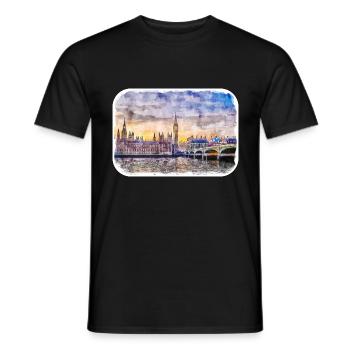 Londres Royaume-Uni Croquis à l'aquarelle Peinture dessinée à la main - T-shirt homme - noir - Devant - AI Model Male 178 light (178cm)