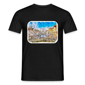 Belgien Wahrzeichen Aquarell Skizze Farbe Zeichnung - Männer T-Shirt - Schwarz - Vorne - AI Model Male 178 light (178cm)