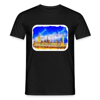 Uk Landmark Watercolor Sketch Painting Illustratio - Men's T-Shirt - black - Front - AI Model Male 178 light (178cm)