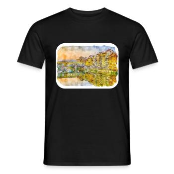 Florence Italie Aquarelle Croquis Dessiné Peinture - T-shirt homme - noir - Devant - AI Model Male 178 light (178cm)
