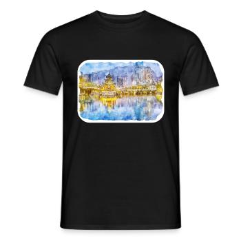 chine aquarelle croquis illustration dessinée à la main - T-shirt homme - noir - Devant - AI Model Male 178 light (178cm)