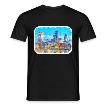 Uk Landmark Watercolor Sketch Painting Illustratio - Men's T-Shirt - black - Front - AI Model Male 178 light (178cm)