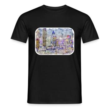 Londres UK Aquarelle Esquisse Dessinée à la Main Peinture - T-shirt homme - noir - Devant - AI Model Male 178 light (178cm)
