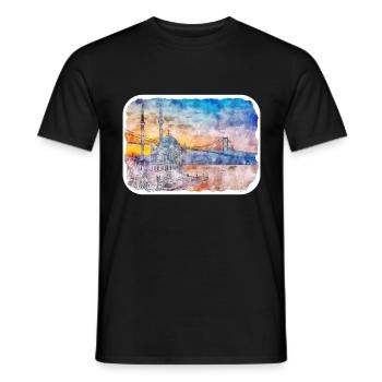 Dinde Aquarelle Esquisse Dessinée à la main Illustration - T-shirt homme - noir - Devant - AI Model Male 178 light (178cm)