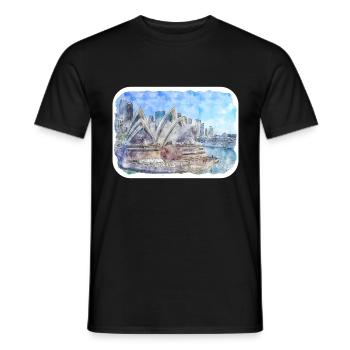 Sydney Australie Aquarelle Esquisse Dessinée Illustrat - T-shirt homme - noir - Devant - AI Model Male 178 light (178cm)