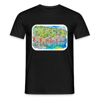Sorrente Italie Aquarelle Esquisse Dessinée Peinture - T-shirt homme - noir - Devant - AI Model Male 178 light (178cm)