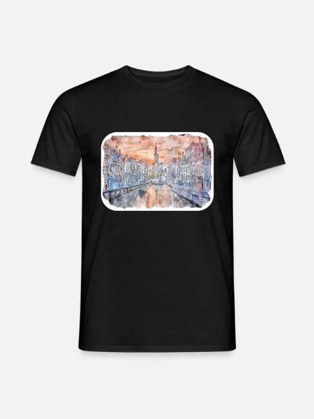 Brügge Belgien Aquarell Skizze Illustration - Männer T-Shirt - Schwarz