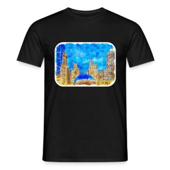 Chicago USA Aquarell Skizze gezeichnete Illustration - Männer T-Shirt - Schwarz - Vorne - AI Model Male 178 light (178cm)