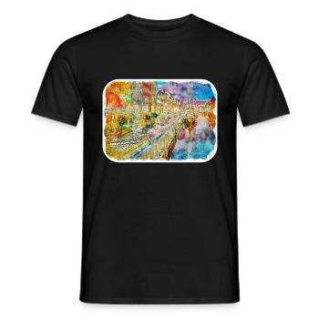 Copenhague Danemark Aquarelle Sketch Illustration - T-shirt homme - noir - Devant - AI Model Male 178 light (178cm)