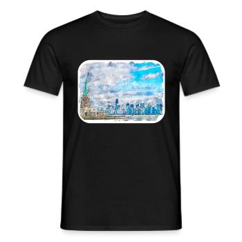 New York Usa Watercolor Sketch Drawing - Men's T-Shirt - black - Front - AI Model Male 178 light (178cm)