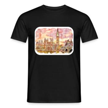 Londres UK Aquarelle Esquisse Dessinée à la Main Peinture - T-shirt homme - noir - Devant - AI Model Male 178 light (178cm)