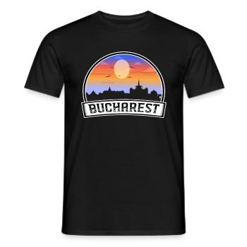 Bucharest Romania Skyline Vintage Sunset Travel So - Men's T-Shirt - black - Front - AI Model Male 178 light (178cm)