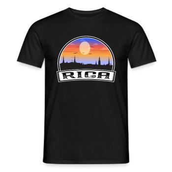 Riga Latvia Skyline Vintage Sunset Travel Souvenir - Men's T-Shirt - black - Front - AI Model Male 178 light (178cm)