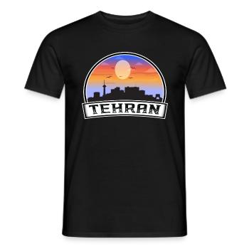 Tehran Iran Skyline Vintage Sunset Travel Souvenir - Men's T-Shirt - black - Front - AI Model Male 178 light (178cm)
