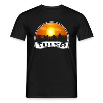 Tulsa Oklahoma Usa Skyline Vintage Sunset Travel S - Men's T-Shirt - black - Front - AI Model Male 178 light (178cm)