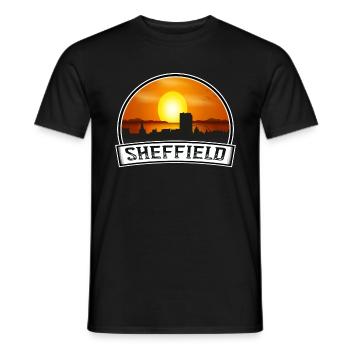 Sheffield England Skyline Vintage Sunset Travel So - Men's T-Shirt - black - Front - AI Model Male 178 light (178cm)