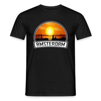 Amsterdam Netherlands Skyline Vintage Sunset Trave - Men's T-Shirt - black - Front - AI Model Male 178 light (178cm)