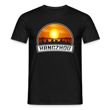 Hangzhou China Skyline Vintage Sonnenuntergang Reise Souve - Männer T-Shirt - Schwarz - Vorne - AI Model Male 178 light (178cm)