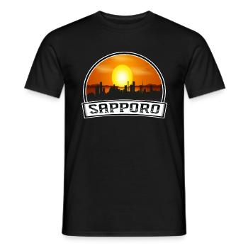 Sapporo Japan Skyline Vintage Sunset Travel Souven - Men's T-Shirt - black - Front - AI Model Male 178 light (178cm)