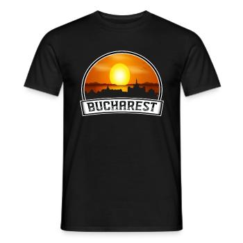 Bucharest Romania Skyline Vintage Sunset Travel So - Men's T-Shirt - black - Front - AI Model Male 178 light (178cm)