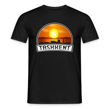 Tashkent Uzbekistan Skyline Vintage Sunset Travel - Men's T-Shirt - black - Front - AI Model Male 178 light (178cm)