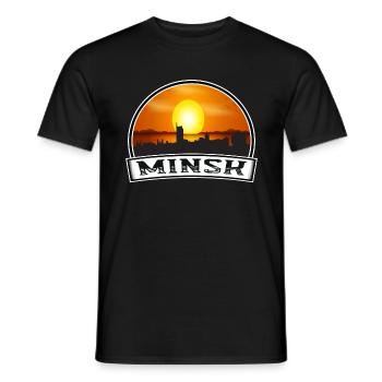 Minsk Weißrussland Skyline Vintage Sonnenuntergang Reise Souven - Männer T-Shirt - Schwarz - Vorne - AI Model Male 178 light (178cm)