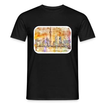 China Watercolor Sketch Hand Drawn Illustration - Men's T-Shirt - black - Front - AI Model Male 178 light (178cm)