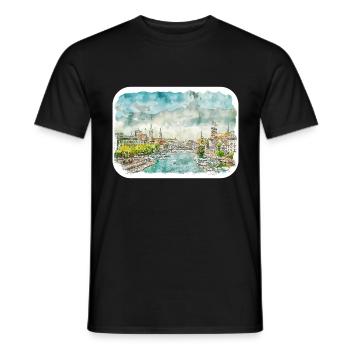 Zürich Schweiz Aquarellskizze Gezeichnete Malerei - Männer T-Shirt - Schwarz - Vorne - AI Model Male 178 light (178cm)