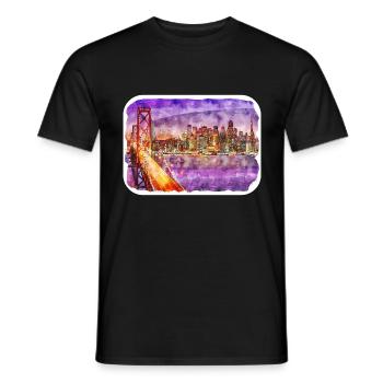 San Francisco Usa Watercolor Sketch Painting - Men's T-Shirt - black - Front - AI Model Male 178 light (178cm)