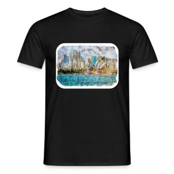 Australie Aquarelle Croquis Peinture dessinée à la main - T-shirt homme - noir - Devant - AI Model Male 178 light (178cm)